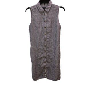 Tahari Womens Small Blue Striped Linen Sleeve Button Front Collared Dress Size S